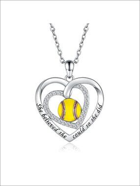 925 Sterling Silver Softball Pendant Necklace Mom Gift Players